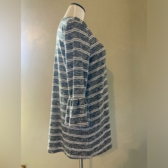 Grey with White Striped Oversized Long Sleeve Top with Ruffled Sleeve Size Mediu - Picture 3 of 6